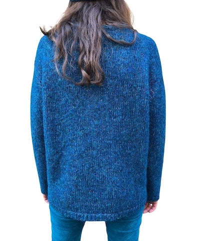 Alpaka/Bio-Baumwolle Pullover Givre, petrol/blau
