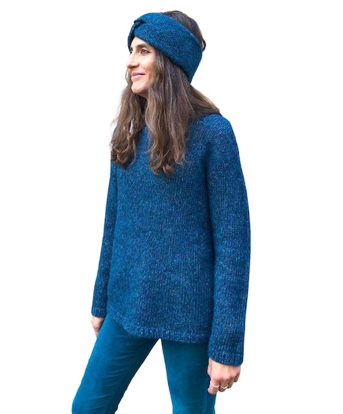 Alpaka/Bio-Baumwolle Pullover Givre, petrol/blau