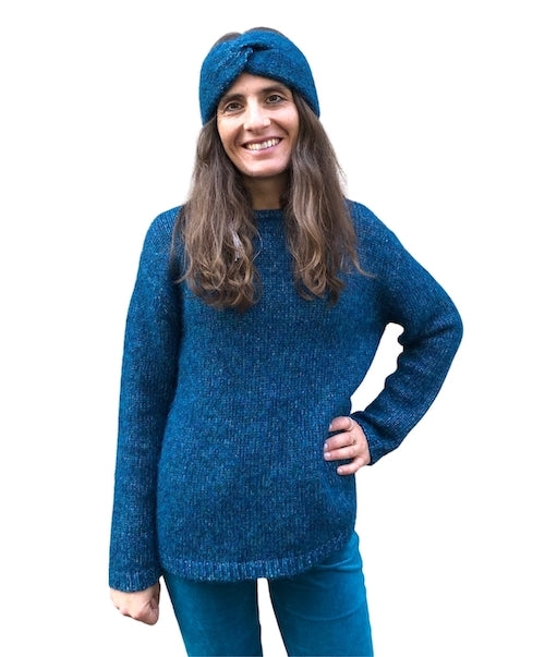 Alpaka/Bio-Baumwolle Pullover Givre, petrol/blau