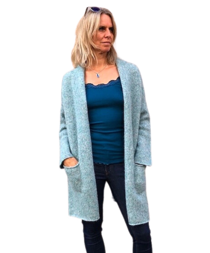 Alpaka/Bio-Baumwolle Lange Jacke Brume, aqua