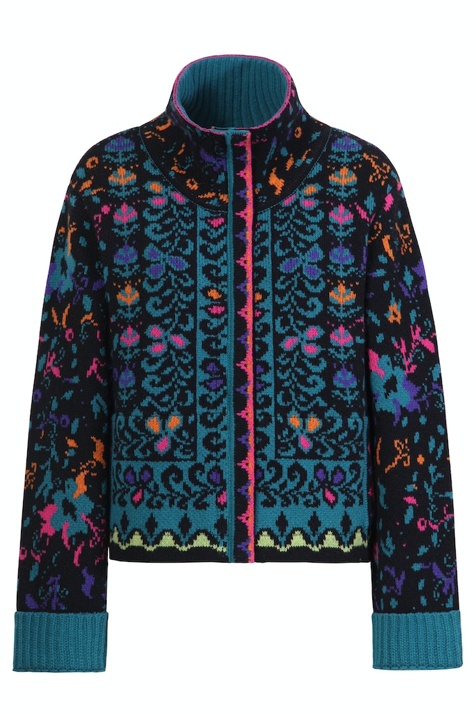 Jacke Kragen Floral Pattern, schwarz