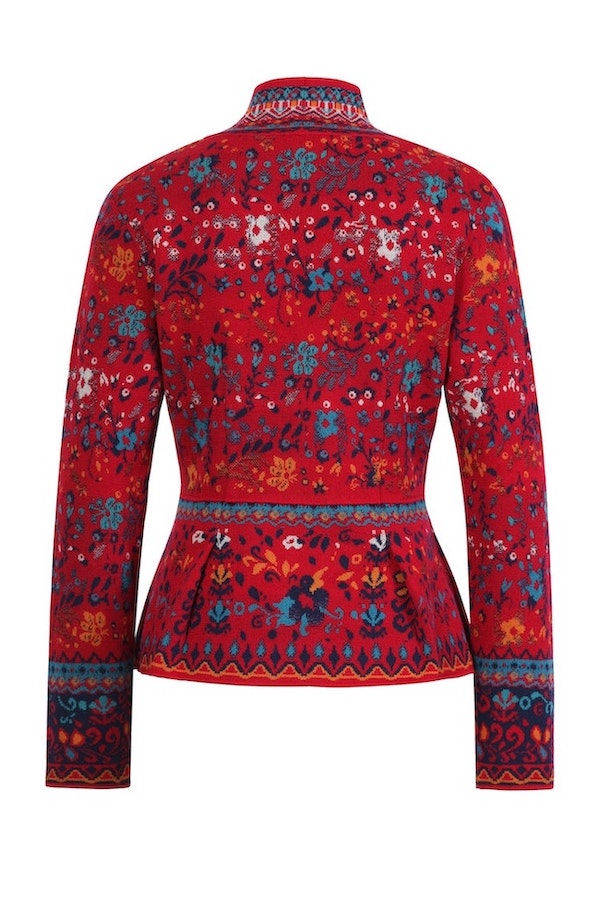 Jacke V-Ausschnitt Floral Pattern, rot