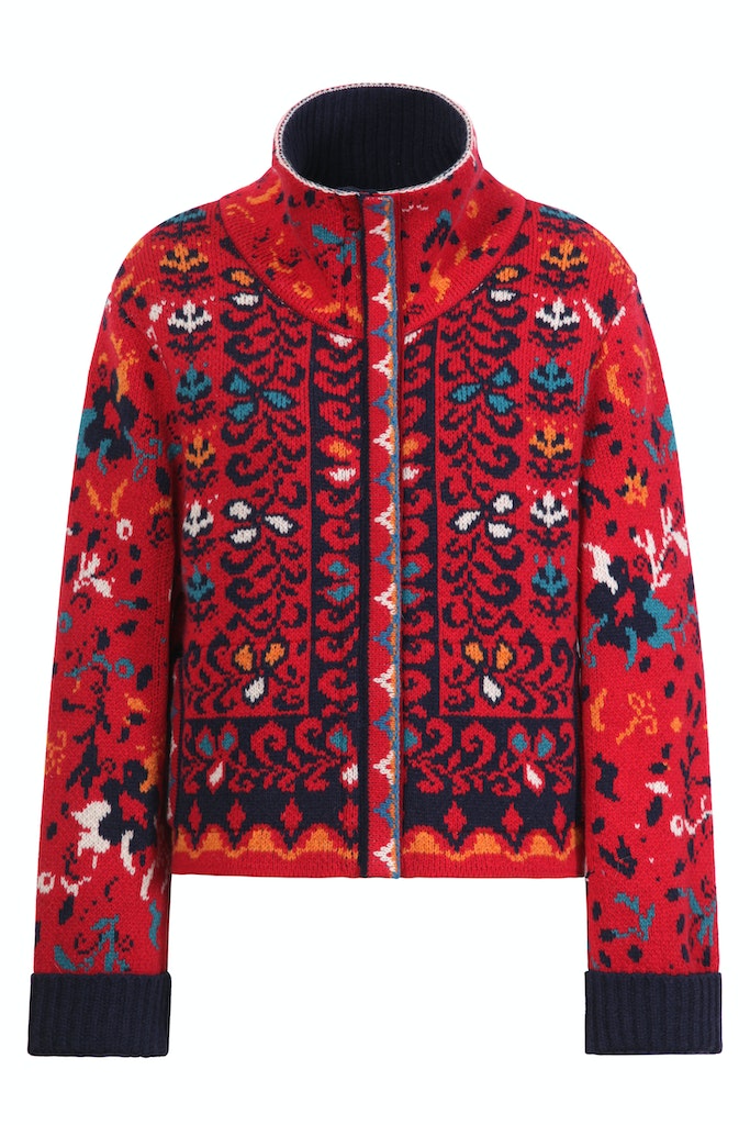 Jacke Kragen Floral Pattern, rot