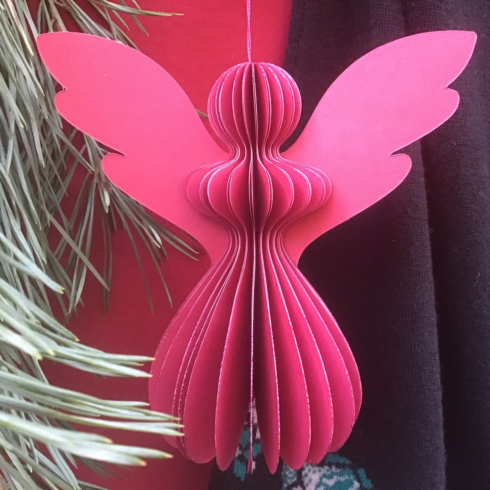 Engel mittelgroß, Pink mit Glitzerrand