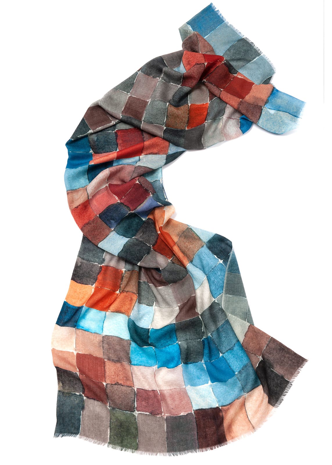 Schal Wolle Josefa, blau-braun