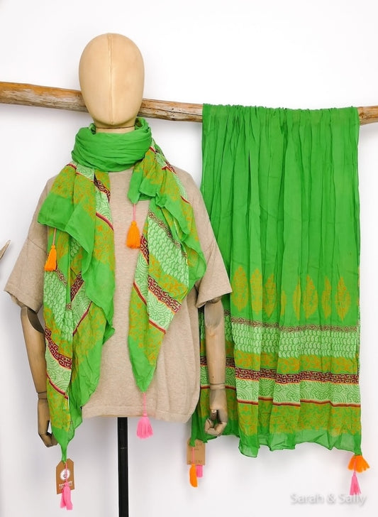 Schal Baumwolle indisches Muster, grün