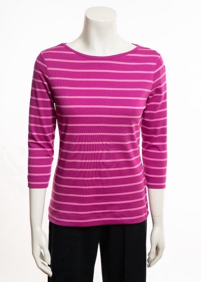 Baumwoll 3/4 Arm Ringelshirt, fuchsia/rosa