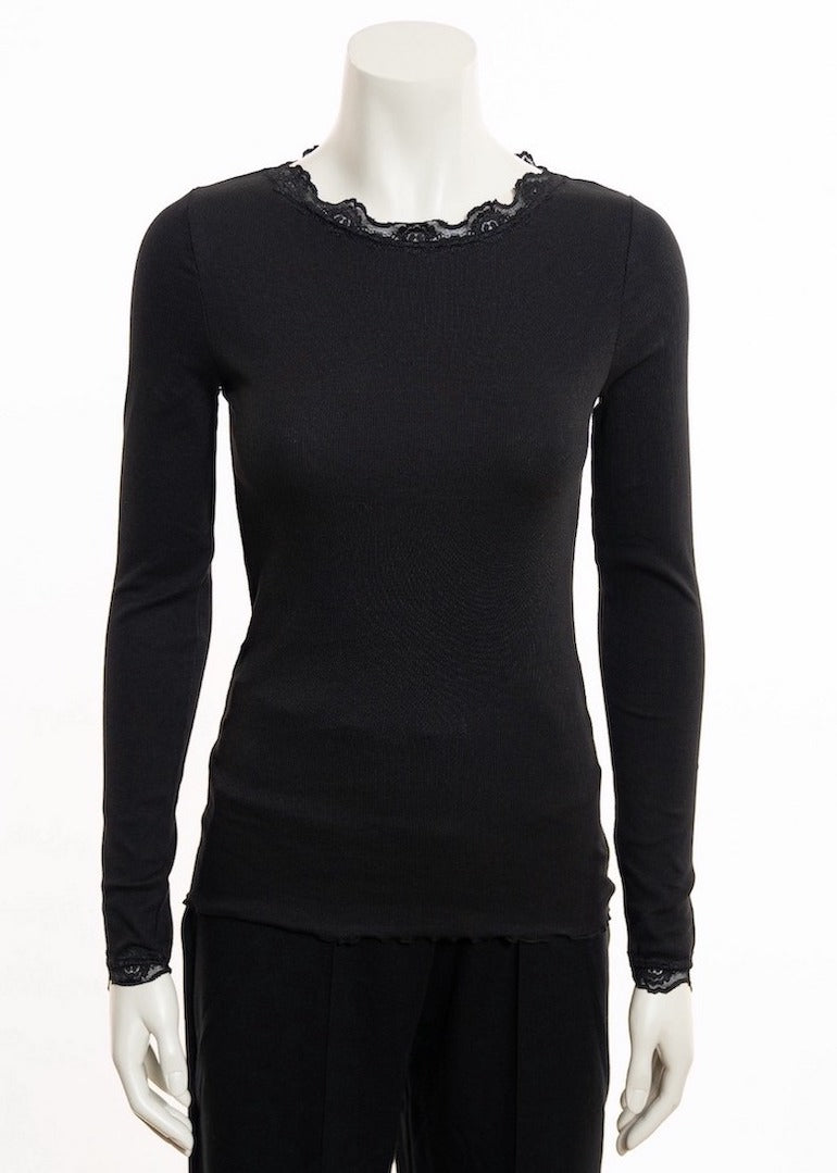 Bio-Baumwoll Shirt mit Spitze, schwarz