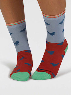 Socken Vogel, rot/grau