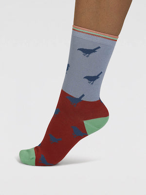 Socken Vogel, rot/grau