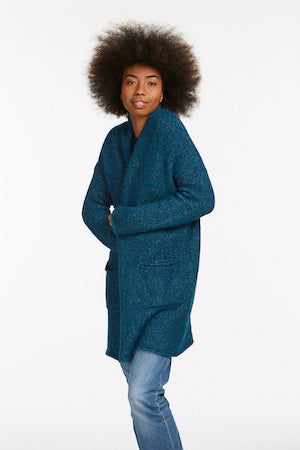 Alpaka/Bio-Baumwolle Lange Jacke Brume, petrol/blau