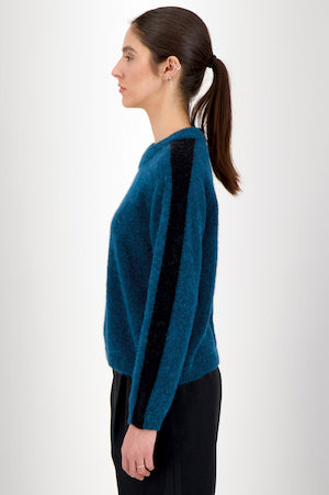 Alpaka Pullover Brianne, petrolblau/schwarz