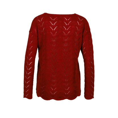Pullover Schurwolle kbT Ajour-Muster, mohnrot-meliert