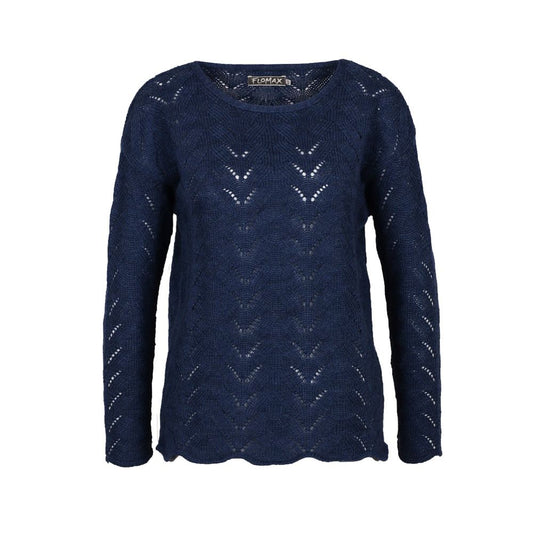 Pullover Schurwolle kbT Ajour-Muster, jeans-meliert