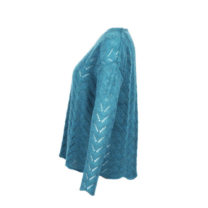 Pullover Schurwolle kbT Ajour-Muster, türkis-meliert
