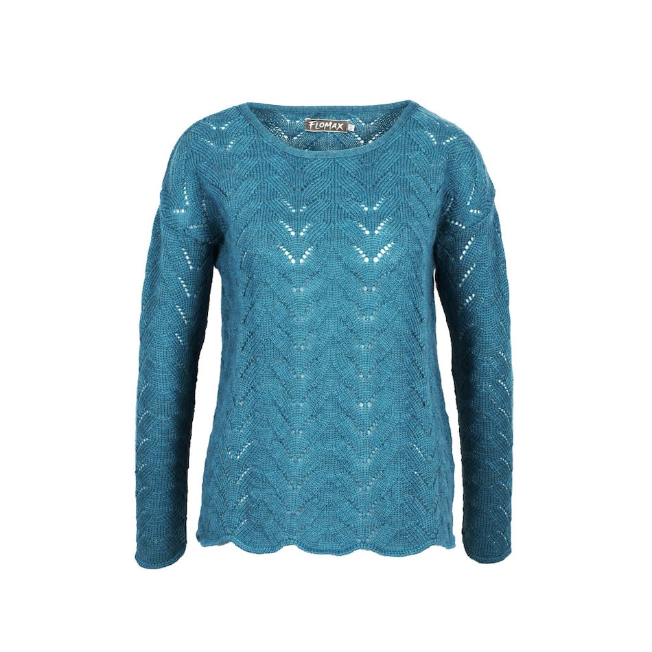 Pullover Schurwolle kbT Ajour-Muster, türkis-meliert