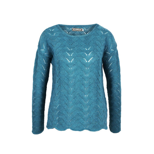 Pullover Schurwolle kbT Ajour-Muster, türkis-meliert
