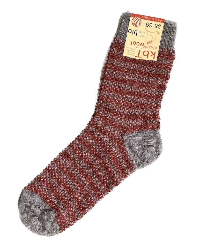 Jaquard Woll-Socken fein, Mohn/grau