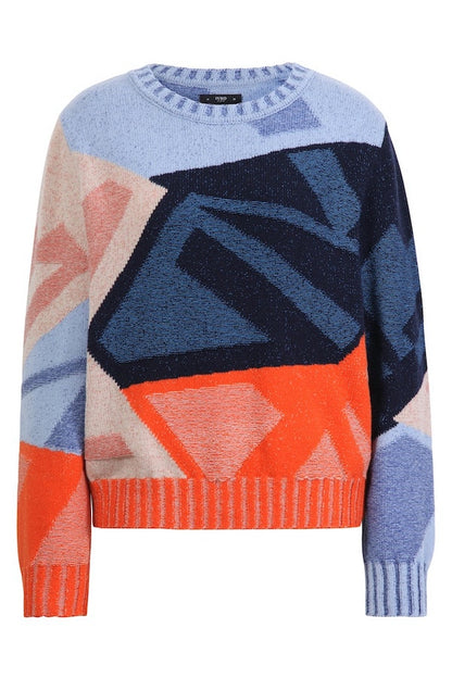 Intarsia Pullover Abstract Pattern, blau