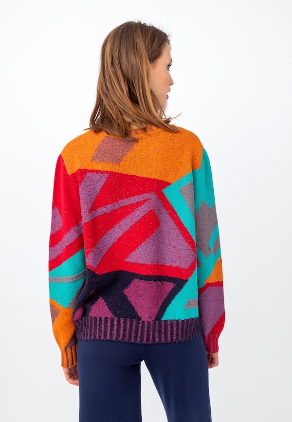 Intarsia Pullover Abstract Pattern,  bunt