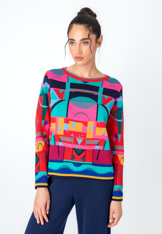 Jacquard Pullover Abstract Pattern,  bunt