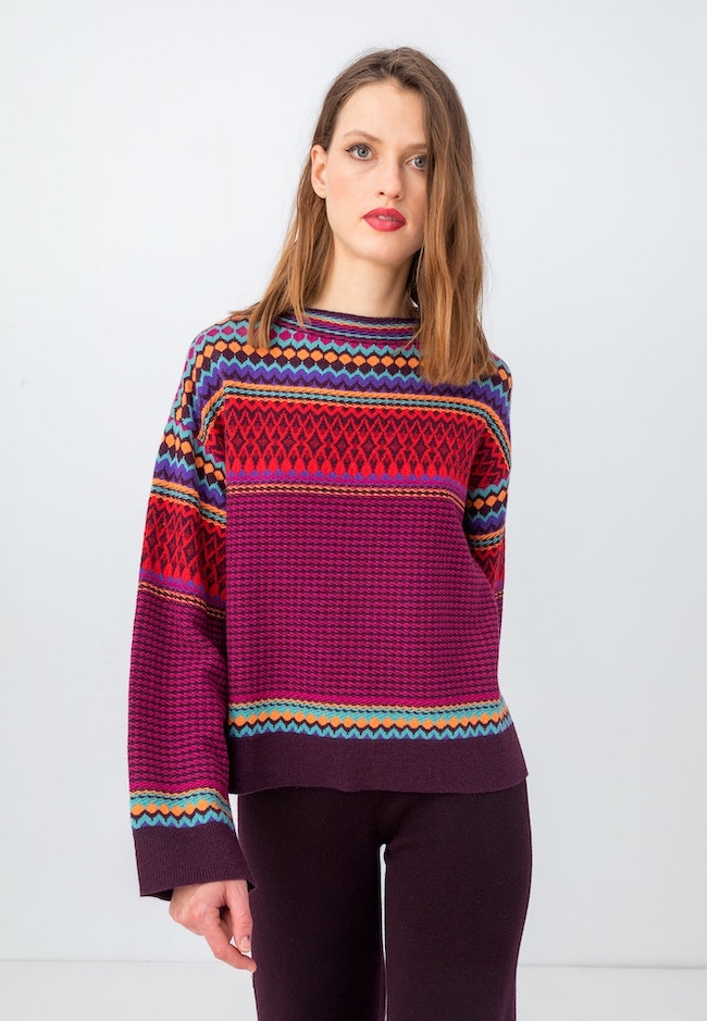 Jacquard Pullover Structure Pattern, rot
