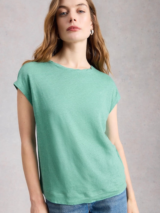 T-Shirt Rowan – Leinen, Teal, Rundhalsausschnitt