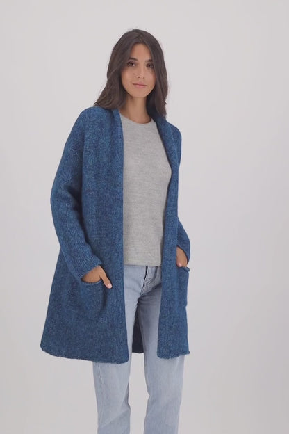 Alpaka/Bio-Baumwolle Lange Jacke Brume, petrol/blau