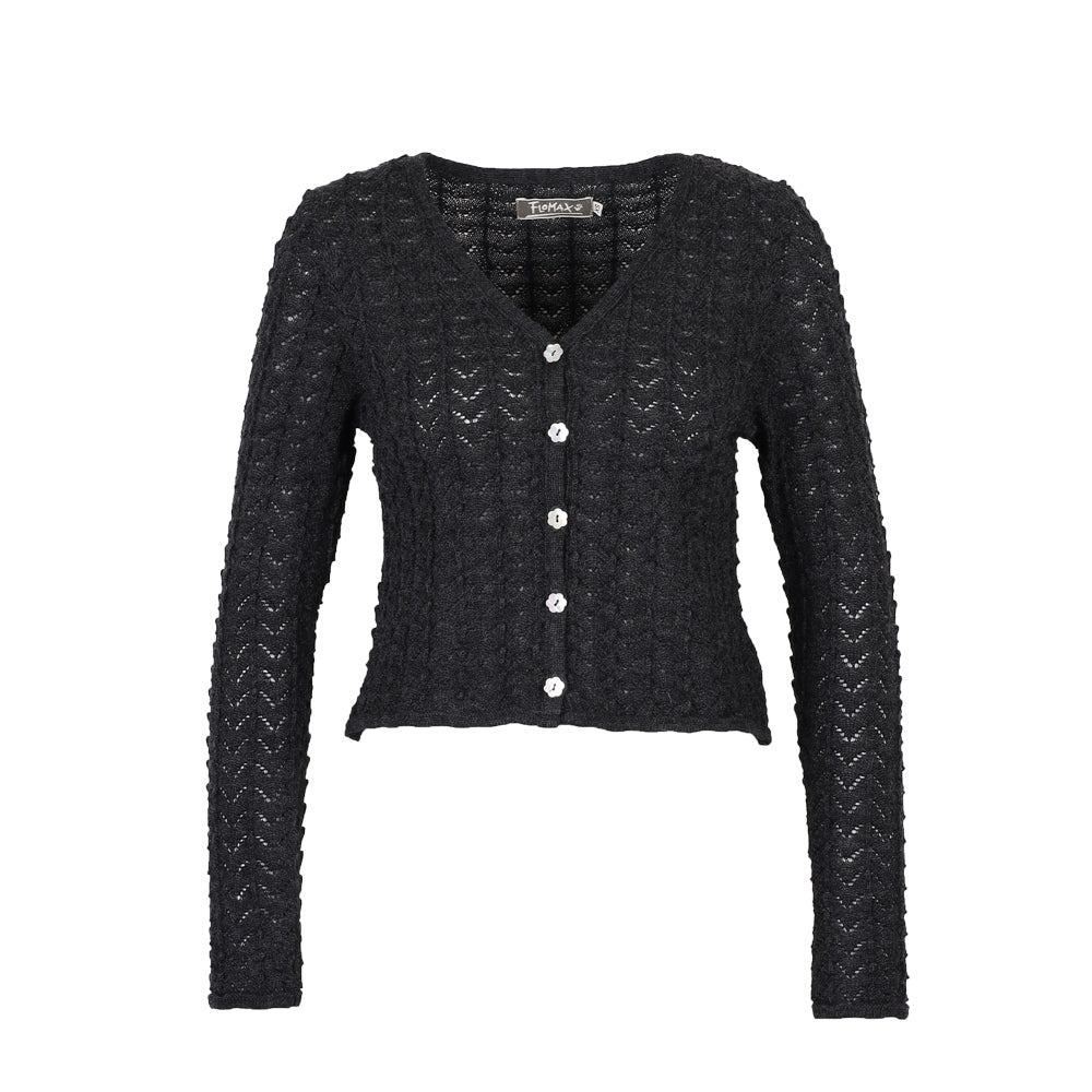 Strickjacke SOPHIE antrazit – Ajourjacke aus Schurwolle kbT