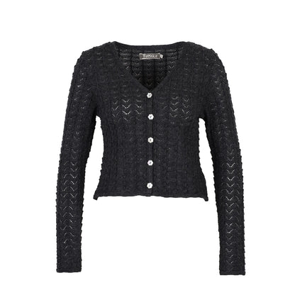 Strickjacke SOPHIE antrazit – Ajourjacke aus Schurwolle kbT