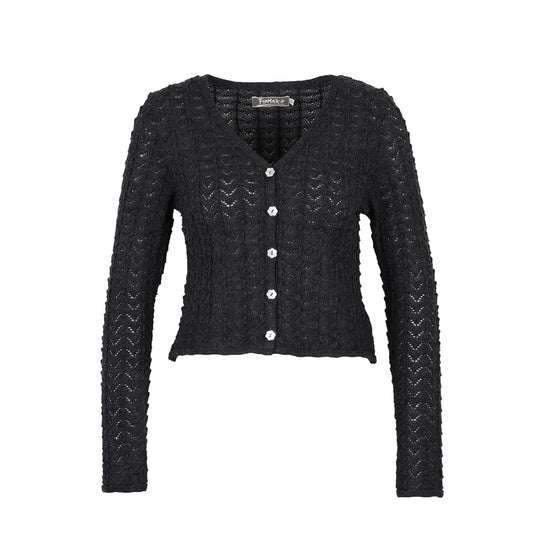 Strickjacke SOPHIE antrazit – Ajourjacke aus Schurwolle kbT