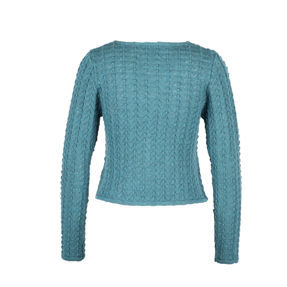 Strickjacke SOPHIE türkis – Ajourjacke aus Schurwolle kbT
