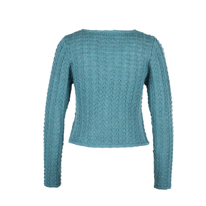 Strickjacke SOPHIE türkis – Ajourjacke aus Schurwolle kbT
