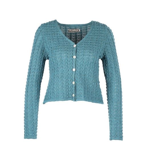 Strickjacke SOPHIE türkis – Ajourjacke aus Schurwolle kbT